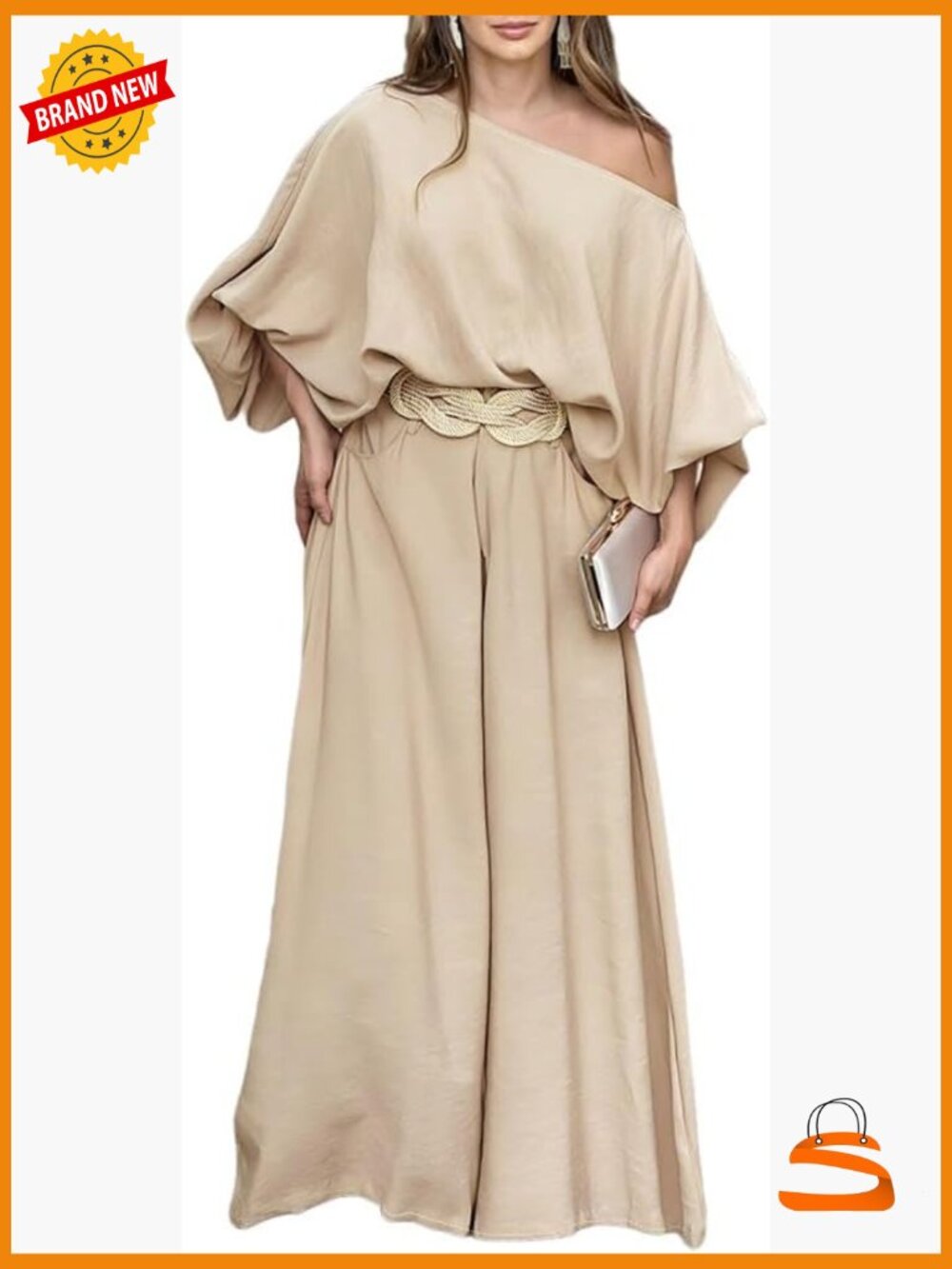 Off Shoulder Top & Wide Leg Pants Set 2 Piece Travel Outfit